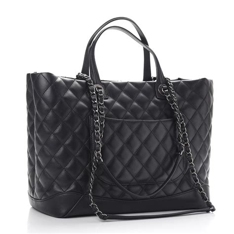 chanel black shopper tote|chanel quilted shopping tote.